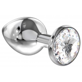 Большая серебристая анальная пробка Diamond Clear Sparkle Large с прозрачным кристаллом - 8 см. - Lola Games - купить с доставкой в Пскове