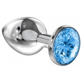Большая серебристая анальная пробка Diamond Light blue Sparkle Large с голубым кристаллом - 8 см. - Lola Games - купить с доставкой в Пскове