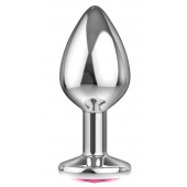 Большая серебристая анальная пробка Diamond Pink Sparkle Large с розовым кристаллом - 8 см. - Lola Games - купить с доставкой в Пскове