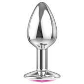 Малая серебристая анальная пробка Diamond Pink Sparkle Small с розовым кристаллом - 7 см. - Lola Games - купить с доставкой в Пскове