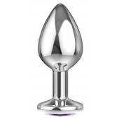 Большая серебристая анальная пробка Diamond Purple Sparkle Large с фиолетовым кристаллом - 8 см. - Lola Games - купить с доставкой в Пскове
