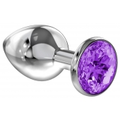 Большая серебристая анальная пробка Diamond Purple Sparkle Large с фиолетовым кристаллом - 8 см. - Lola Games - купить с доставкой в Пскове