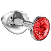 Большая серебристая анальная пробка Diamond Red Sparkle Large с красным кристаллом - 8 см. - Lola Games - купить с доставкой в Пскове