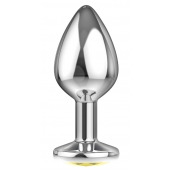 Большая серебристая анальная пробка Diamond Yellow Sparkle Large с жёлтым кристаллом - 8 см. - Lola Games - купить с доставкой в Пскове