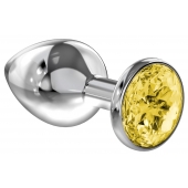 Большая серебристая анальная пробка Diamond Yellow Sparkle Large с жёлтым кристаллом - 8 см. - Lola Games - купить с доставкой в Пскове