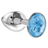 Малая серебристая анальная пробка Diamond Light blue Sparkle Small с голубым кристаллом - 7 см. - Lola Games - купить с доставкой в Пскове