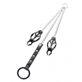 Черно-серебристые зажимы для сосков с кольцом для пениса TOYFA Metal - ToyFa - купить с доставкой в Пскове