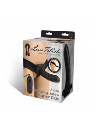 Чёрный полый страпон с вибрацией Unisex Vibrating Hollow Strap-On - 14 см. - Lux Fetish - купить с доставкой в Пскове