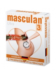 Розовые презервативы Masculan Ultra Long Pleasure с колечками, пупырышками и продлевающим эффектом - 3 шт. - Masculan - купить с доставкой в Пскове