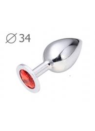 Коническая серебристая анальная втулка с красным кристаллом - 8,2 см. - Anal Jewelry Plug - купить с доставкой в Пскове