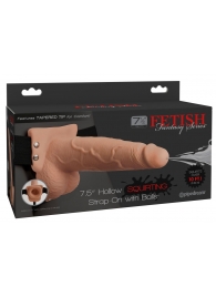 Телесный полый страпон с имитацией эякуляции 7.5  Hollow Squirting Strap-On with Balls Flesh - 21,6 см. - Pipedream - купить с доставкой в Пскове