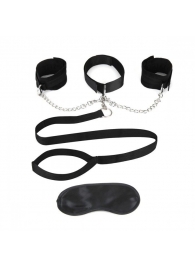 Чёрный ошейник с наручниками и поводком Collar Cuffs   Leash Set - Lux Fetish - купить с доставкой в Пскове