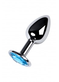 Серебристая конусовидная анальная пробка с голубым кристаллом - 7 см. - ToyFa - купить с доставкой в Пскове