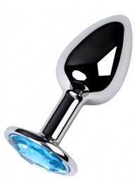 Серебристая конусовидная анальная пробка с голубым кристаллом - 7 см. - ToyFa - купить с доставкой в Пскове