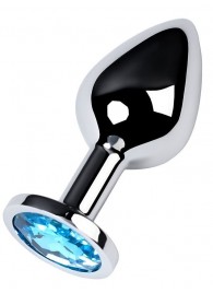 Серебристая конусовидная анальная пробка с голубым кристаллом - 8 см. - ToyFa - купить с доставкой в Пскове