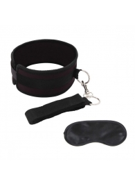 Черный ошейник с длинным поводком Collar and Leash Set - Lux Fetish - купить с доставкой в Пскове