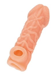 Телесная закрытая насадка с венками Cock Sleeve Size S - 13,8 см. - KOKOS - в Пскове купить с доставкой Телесная закрытая насадка с венками Cock Sleeve Size S - 13,8 см. - KOKOS - в Пскове купить с доставкой