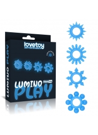 Набор из 4 голубых, светящихся в темноте эрекционных колец Lumino Play - Lovetoy - в Пскове купить с доставкой