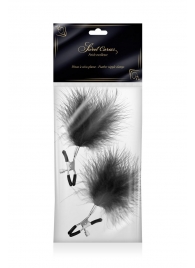 Зажимы на соски с черными пуховыми кисточками Sweet Caress Feather Nipple Clumps - Sweet Caress - купить с доставкой в Пскове
