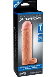 Телесная насадка с кольцом Perfect 1 Extension with Ball Strap - 17 см. - Pipedream - в Пскове купить с доставкой