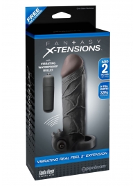Чёрная вибронасадка с кольцом Vibrating Real Feel 2 Extension - 16 см. - Pipedream - в Пскове купить с доставкой