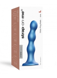 Голубая насадка Strap-On-Me Dildo Plug Balls size L - Strap-on-me - купить с доставкой в Пскове