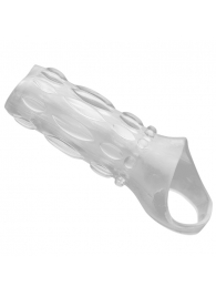 Насадка на пенис с кольцом для мошонки Clear Sensations Enhancer Sex Sleeve - 11,5 см. - XR Brands - в Пскове купить с доставкой