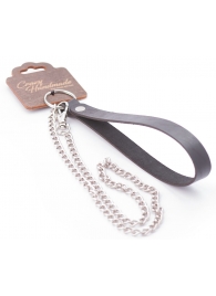 Серебристый металлический поводок с кожаной черной ручкой - 80 см. - Crazy Handmade - купить с доставкой в Пскове