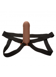 Коричневый фаллопротез из силикона Extension with Harness - 15,75 см. - California Exotic Novelties - купить с доставкой в Пскове