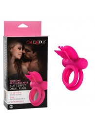 Розовое эрекционное виброкольцо Silicone Rechargeable Dual Butterfly Ring - California Exotic Novelties - в Пскове купить с доставкой