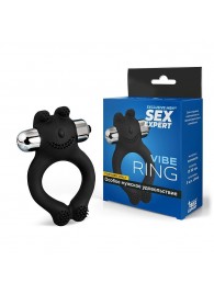 Черное силиконовое эрекционное виброкольцо Sex Expert - Sex Expert - в Пскове купить с доставкой