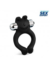 Черное силиконовое эрекционное виброкольцо Sex Expert - Sex Expert - в Пскове купить с доставкой