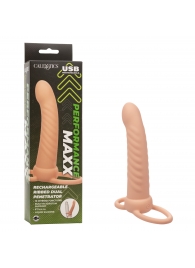 Телесная насадка для двойного проникновения Rechargeable Ribbed Dual Penetrator с вибрацией - California Exotic Novelties - купить с доставкой в Пскове