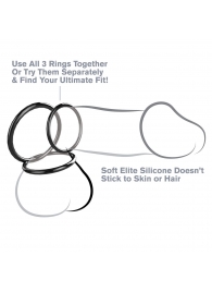 Набор из трех черных эрекционных колец Silicone 3-Ring Stamina Set - Pipedream - в Пскове купить с доставкой