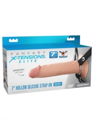 Телесный полый страпон на черных ремнях Hollow Silicone Strap-on - 17,8 см. - Pipedream - купить с доставкой в Пскове
