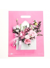 Розовый пакет с цветочным принтом и вырубной ручкой (40х31 см) - Сима-Ленд - купить с доставкой в Пскове