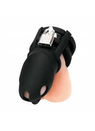 Черная клетка для пениса Silicone Small 2 in Cock Cage With Ball Divider - BlueLine - купить с доставкой в Пскове