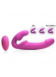 Розовый безремневой страпон с вибрацией и функцией расширения Inflatable Ergo-Fit Strapless Strap-On - XR Brands - купить с доставкой в Пскове
