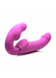 Розовый безремневой страпон с вибрацией и функцией расширения Inflatable Ergo-Fit Strapless Strap-On - XR Brands - купить с доставкой в Пскове