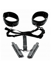 Черная бондажная система Acquire Easy Access Thigh Harness with Wrist Cuffs - XR Brands - купить с доставкой в Пскове