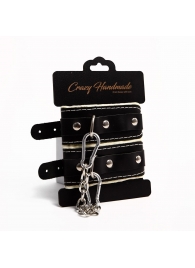 Черные скругленные наручники с мягкой бежевой подкладкой - Crazy Handmade - купить с доставкой в Пскове