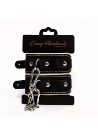 Черные скругленные наручники с мягкой бежевой подкладкой - Crazy Handmade - купить с доставкой в Пскове