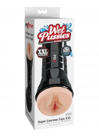 Телесный мастурбатор-вагина в черной колбе Super Luscious Lips XXL - Pipedream - в Пскове купить с доставкой