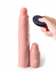 Телесная вибронасадка на член 3  Vibrating Mega X-tension with Remote - 22,9 см. - Pipedream - в Пскове купить с доставкой