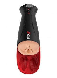 Телесный мастурбатор-вагина в черной колбе с вибрацией Fuck-O-Matic Pro XL - Pipedream - в Пскове купить с доставкой