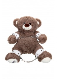 Бондажный набор: бурый мишка с белыми оковами и наручниками - Pecado - купить с доставкой в Пскове