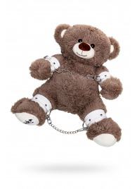 Бондажный набор: бурый мишка с белыми оковами и наручниками - Pecado - купить с доставкой в Пскове