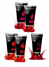 Набор из 5 съедобных лубрикантов JUJU (клубника х 2, малина х 2, вишня) - JuJu - купить с доставкой в Пскове