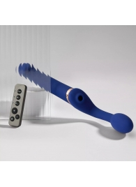 Синий безремневой страпон Multi Orgasm Bendable Strap-On size L с клиторальной стимуляцией - Strap-on-me - купить с доставкой в Пскове