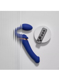 Синий безремневой страпон Multi Orgasm Bendable Strap-On size XL с клиторальной стимуляцией - Strap-on-me - купить с доставкой в Пскове